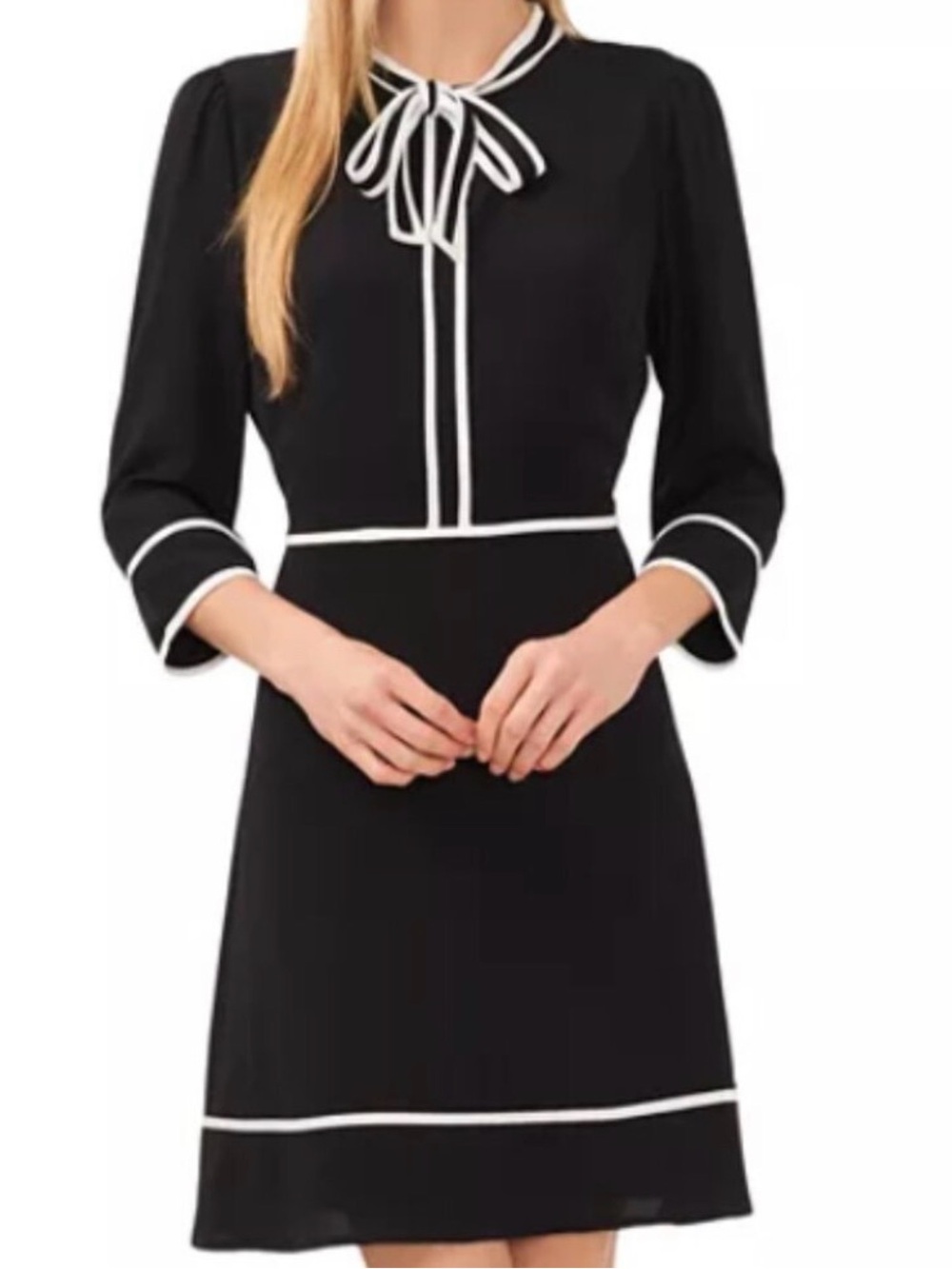 CeCe black and white A-line 3/4 sleeve size Large